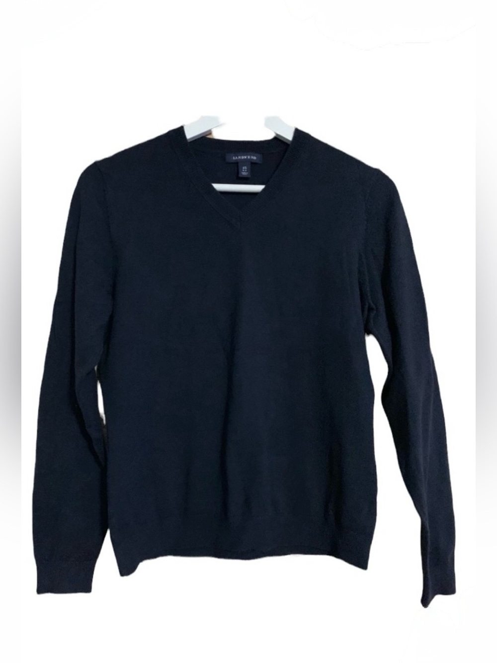 Lands End v neck xs 2 4 pullover sweater soft cozy cold weather staple navy blue